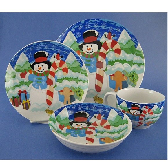 Snowman Winter Christmas 4 piece dinnerware set